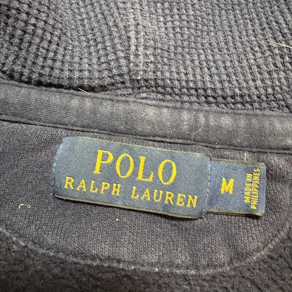 Polo Ralph Lauren Hoodie Sweatshirt Mens Medium Blue Varsity‎ P Logo 1/4 Zip